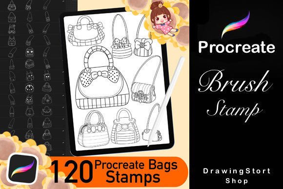 120 Procreate Bag Stamp Brushes