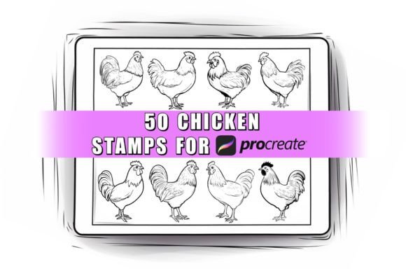 50 Chicken Procreate Stamps Brushes: A Practical Design Resource for iPad Artists