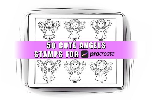 50 Cute Angels Procreate Stamps Brushes