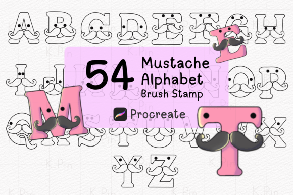Unlocking Creativity with Procreate Mustache Alphabet Brushes, a-Z and the 54 Brush Stamp Set
